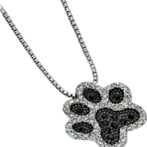 NWT Sparkly Pet Paw Silvertone & Black Necklace - Picture 4 of 7